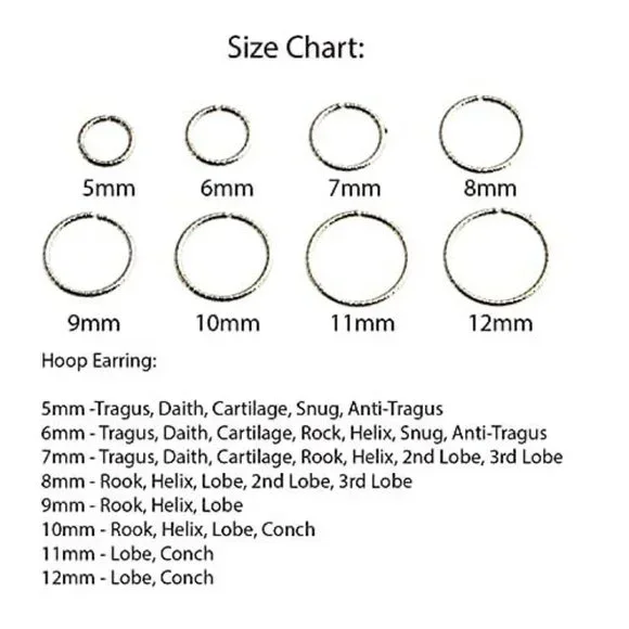 Sterling Silver Multi Size Open Piercing Hoops Cartilage Helix Tragus Handmade - Picture 8 of 8